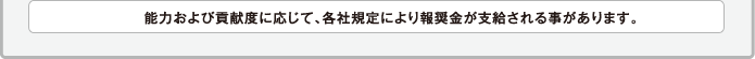 能力および貢献度に応じて、各社規程により報奨金が支給されることがあります。