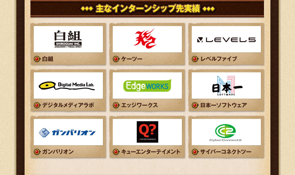 主なインターンシップ先実績